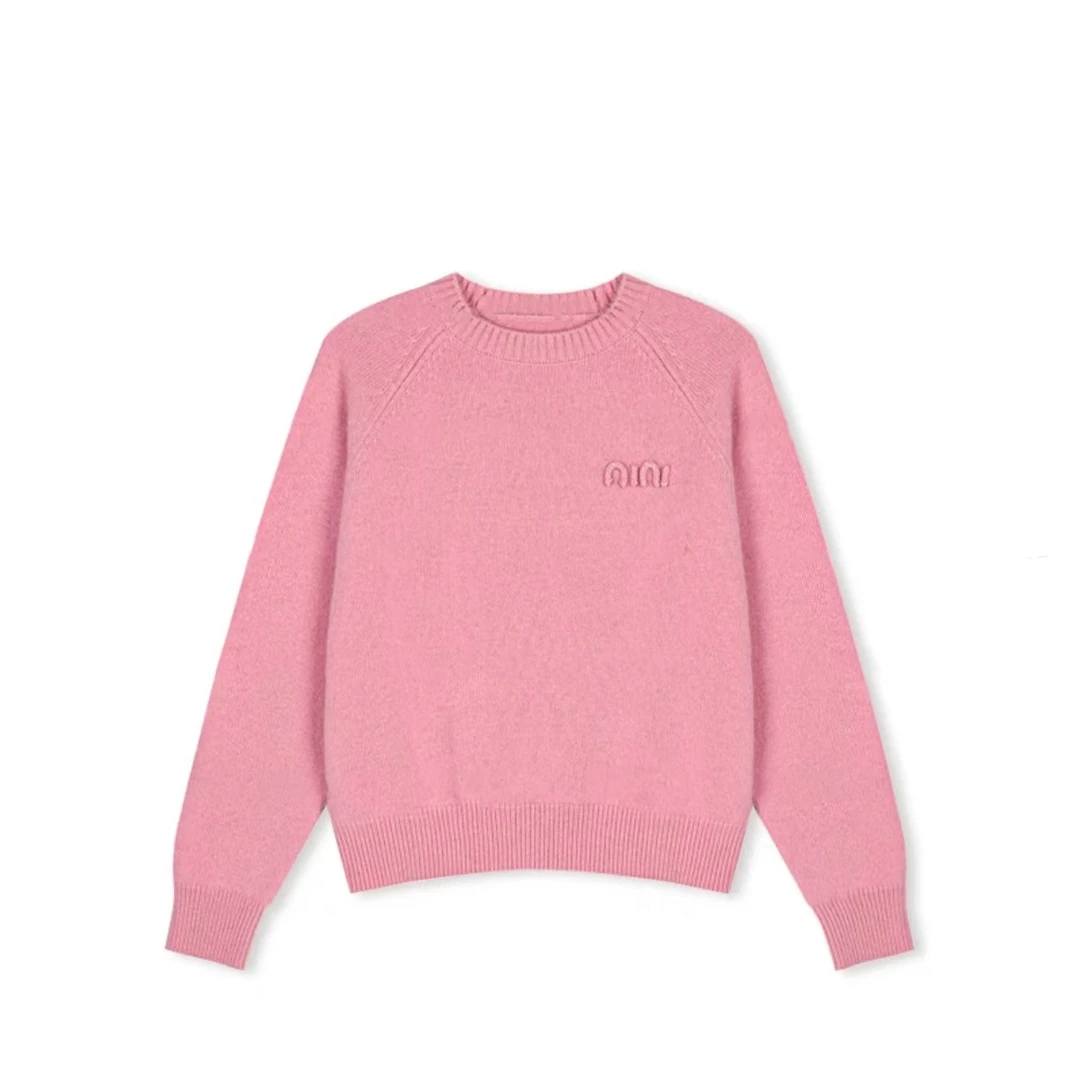 字母毛衣~2025新款圆领新款长袖时尚百搭慵懒风纯色毛衣