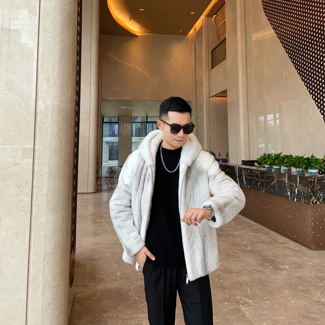 【煜衡】A009十字貂夹克帽款男士水貂貂皮外套保暖大衣冬季必备