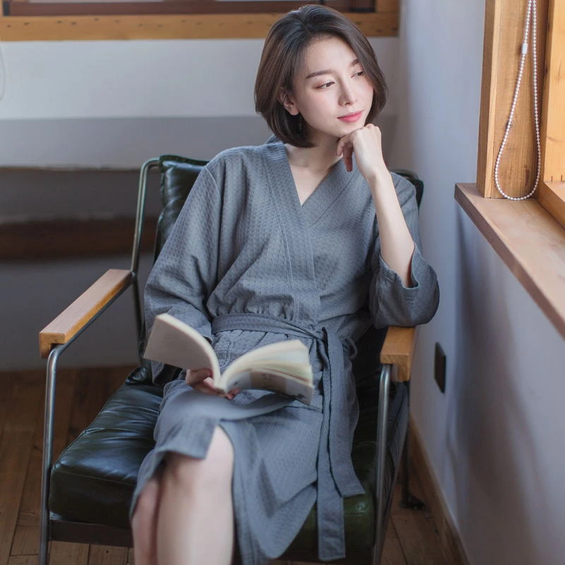 睡袍情侣款浴袍春夏季华夫格薄款睡衣睡裙长款大码女士家居服