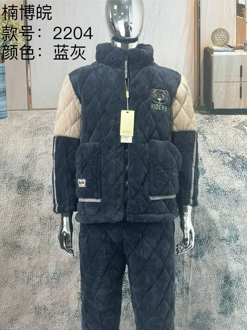 冬天新款特厚睡衣男士加绒加肥保暖加厚款可外穿睡衣套装时尚青年
