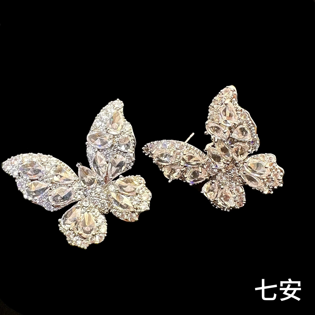 铜合金耳饰 铜合金合耳饰 精致高级感微镶锆石蝴蝶耳环超仙52