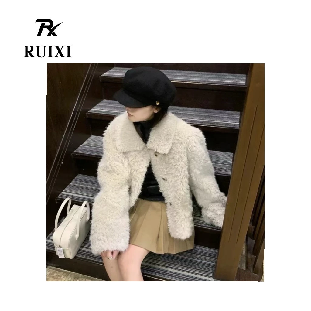 【豆姐优选】冬装新款 韩版西装翻领短款长茸茸厚外套