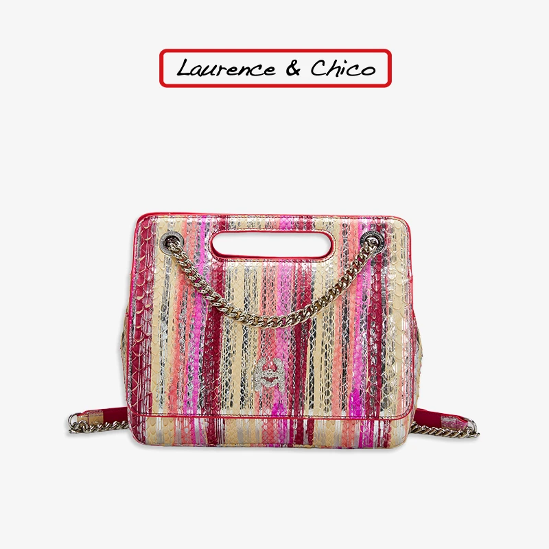 【CHICO专属】粉金条纹蛇皮牛奶盒，中号D4AE10323072