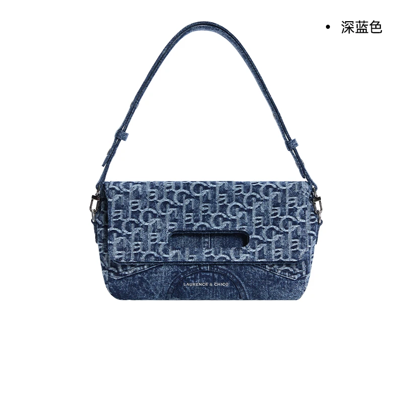 【CHICO专属】深蓝牛仔提花口袋牛奶袋，中号C3AE10323013