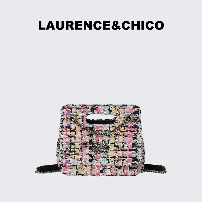 【CHICO专属】黑粉色粗花呢牛奶盒包，小号C3AE10323015