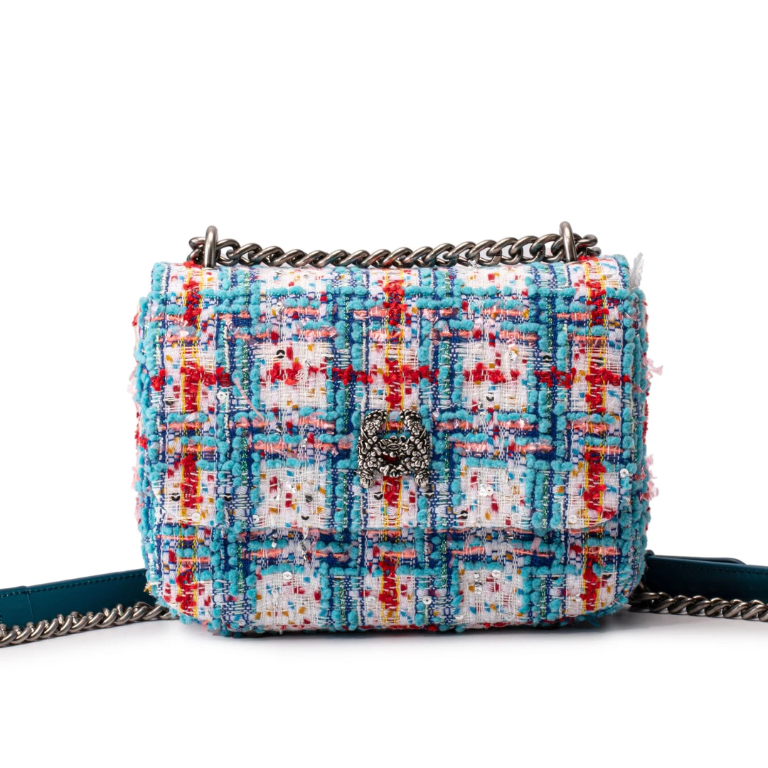 【CHICO专属】粗花呢小方盒，红纱拼蓝色格纹粗花呢C4AX10323106