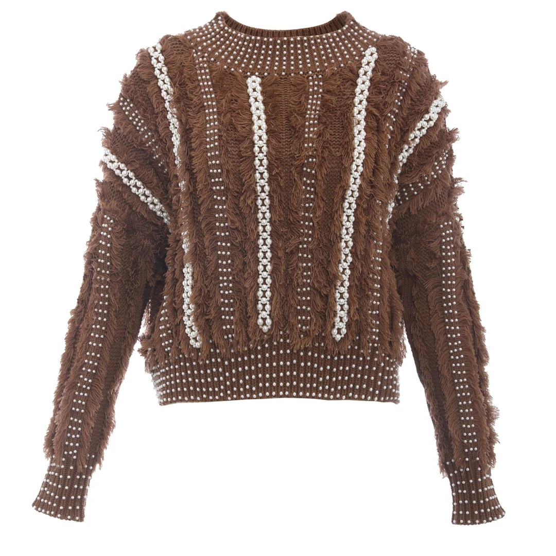 【CHICO专属】珍珠毛衣，驼色2019FWC6002