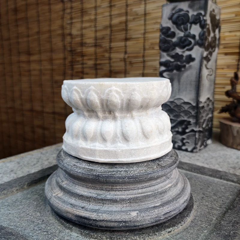 石雕莲花座天然汉白玉石雕底座摆件复古雕刻茶道