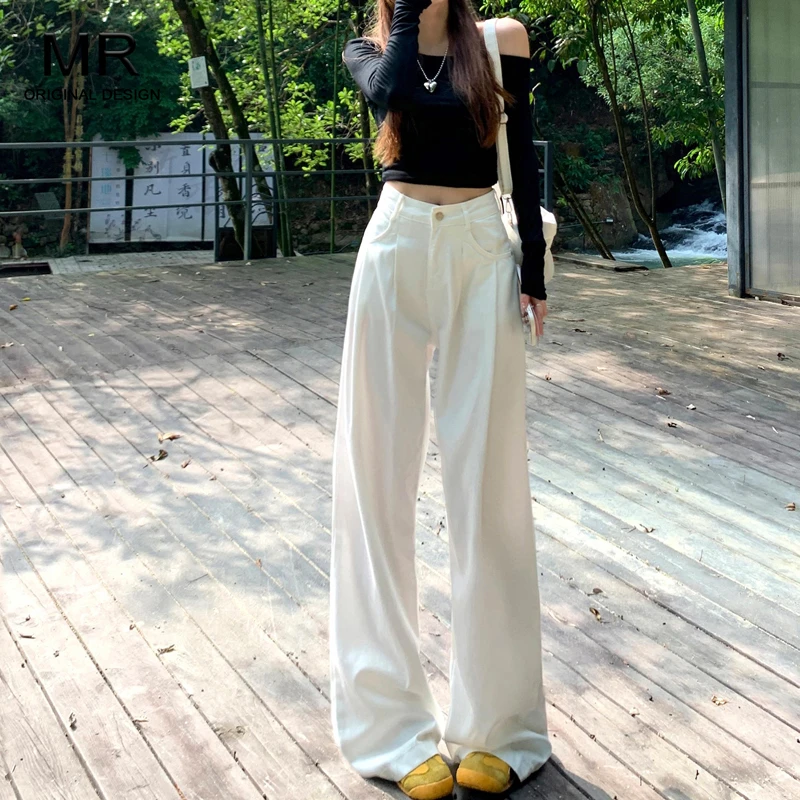 【送腰带/运费险】白色春秋款高腰阔腿牛仔裤女垂感显瘦拖地长裤子