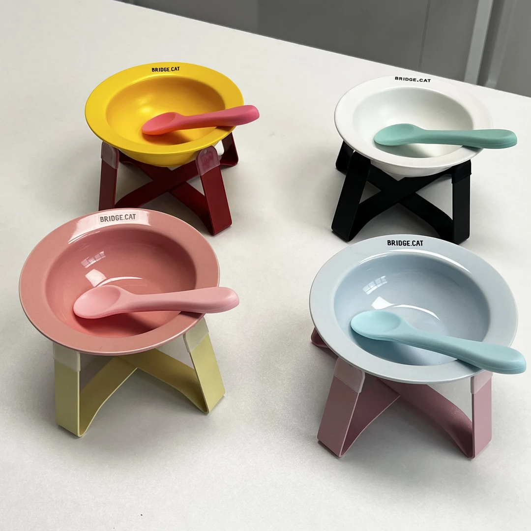 硅胶勺xPecolo四角支架xBridge 宠物碗飞碟碗陶瓷猫碗水粮碗护颈