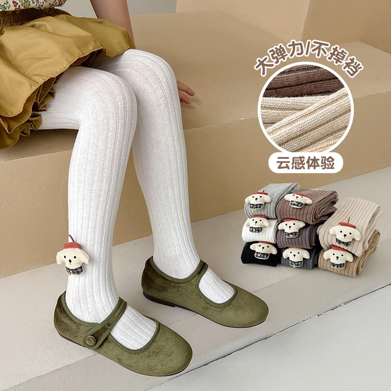 婴儿打底裤女童连裤袜春秋季卡通棉ins公主风纯色儿童连体袜子