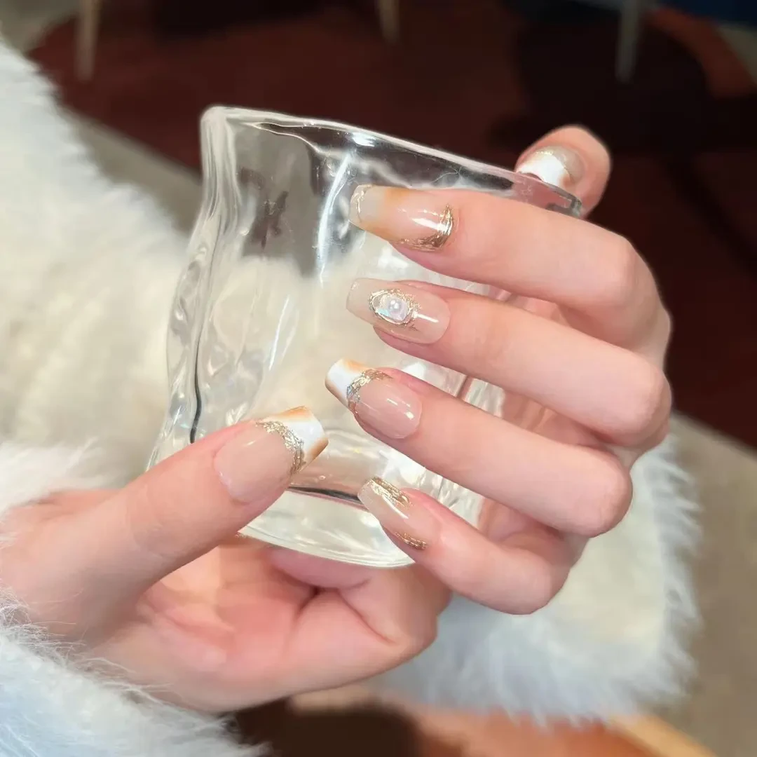 【榛果摩卡】紫霞设计穿戴甲美拉德美甲奶油秋冬纯手工美甲