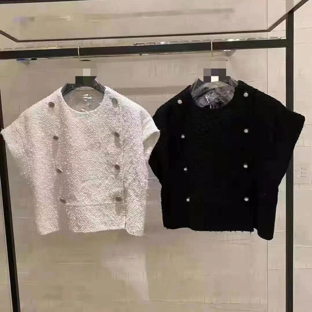 欧洲站小香风2025年秋夏新款粗花呢双排扣短款马甲背心外套上衣女