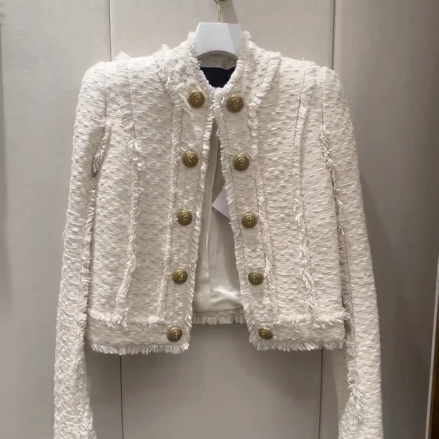 法式名媛气质短外套女2025春季新款轻熟风双排扣粗花呢小香风上衣