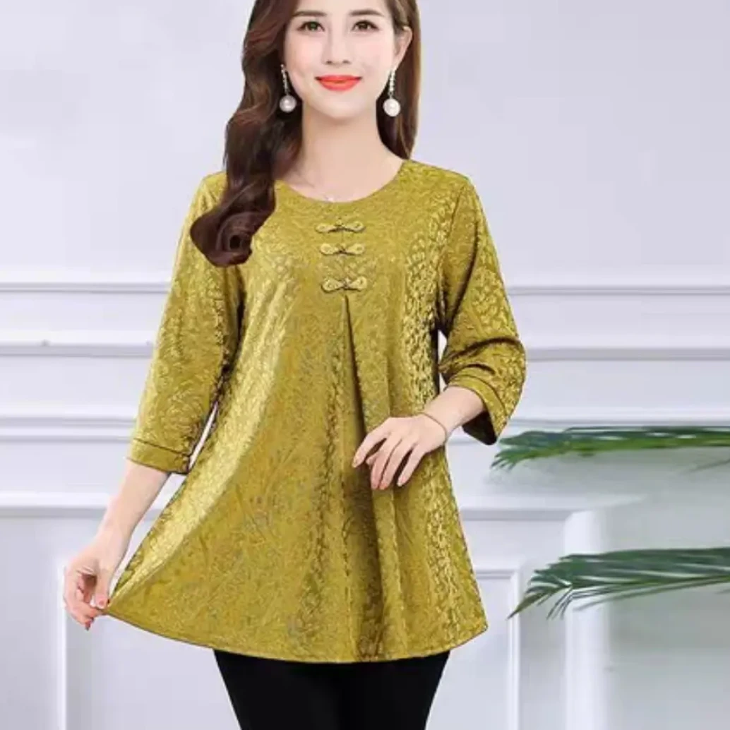 2024新款时尚洋气中年小衫遮肉显瘦宽松休闲百搭遮肚气质上衣女装