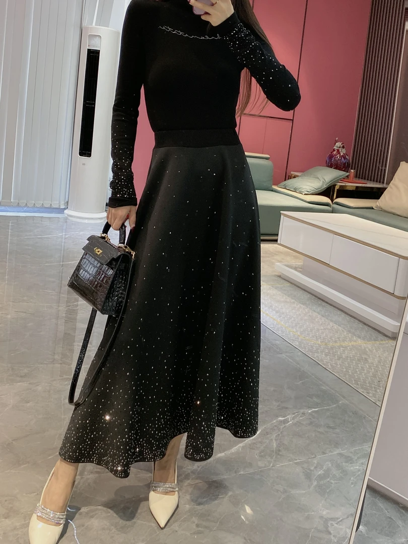 【步步流星】满钻高腰A版长款松紧腰半身裙5399