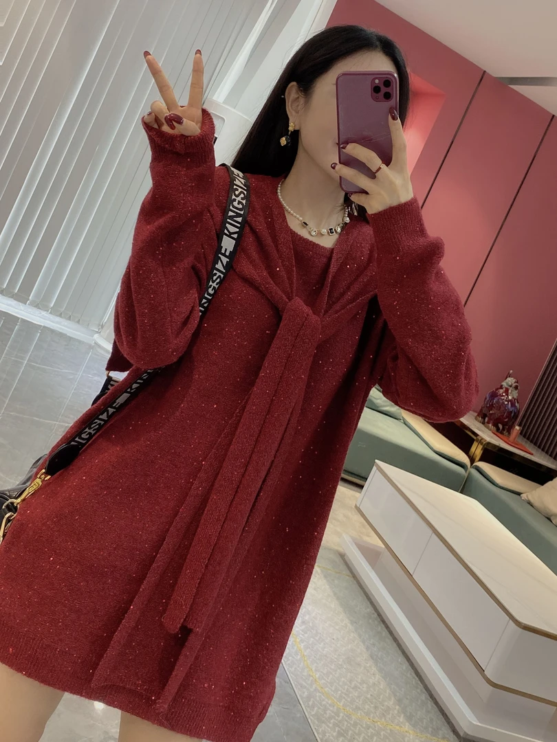 【闪闪星光】无感珠片男友风毛衣+坎肩两件套1131