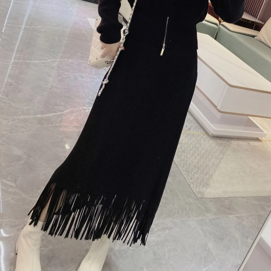 【橦颜推荐】流苏细坑条纹半身裙2335（11.25）