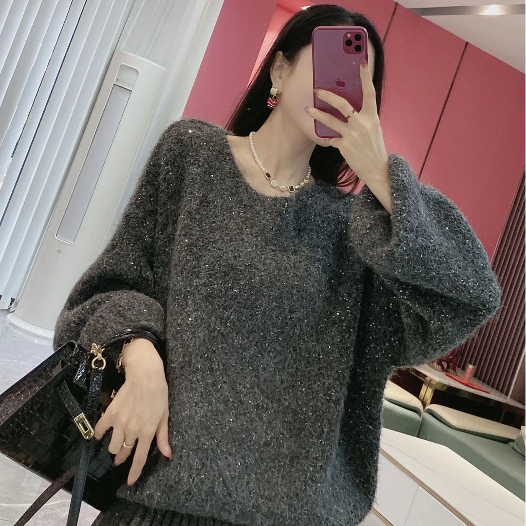 【短款满天星】短款闪闪圆领毛衣8869