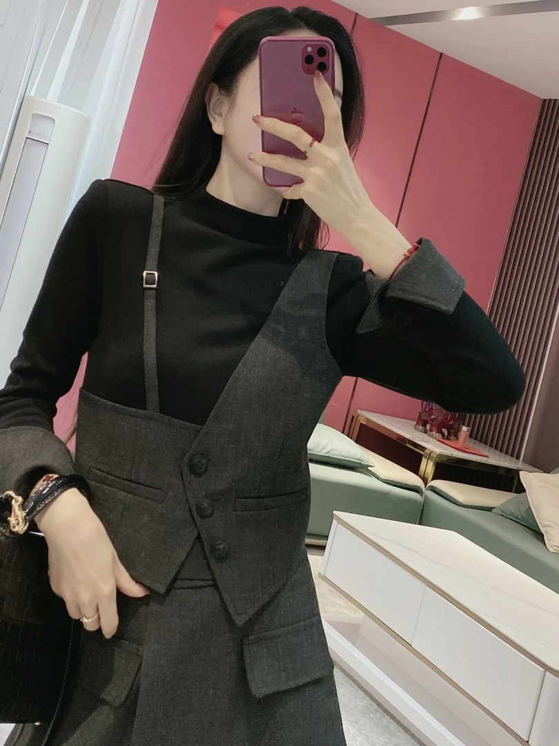 【橦颜定制】磨毛绒假两件拼接立领上衣9540