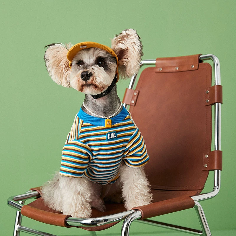 狗狗衣服新款夏装条纹T恤短袖泰迪雪纳瑞柴犬比熊中小型犬宠物装