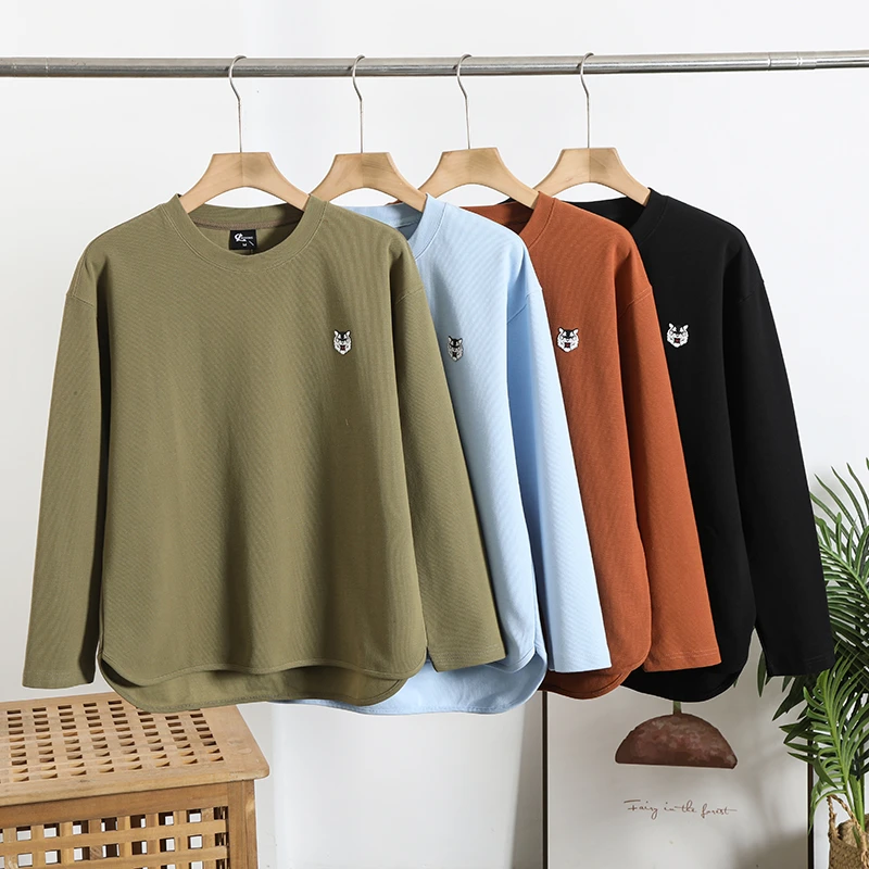 针织纯棉华夫格小虎头春秋款宽松男士圆领套头休闲卫衣03021