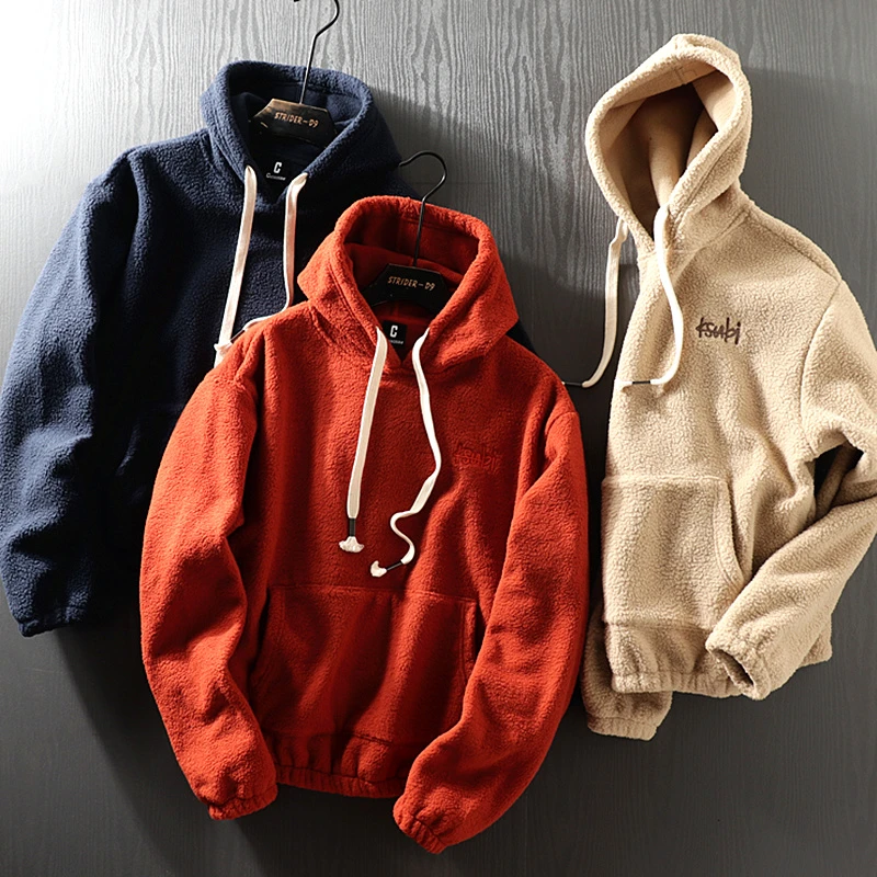 仿羊羔绒！加厚款男士宽松休闲刺绣运动连帽加绒卫衣12091