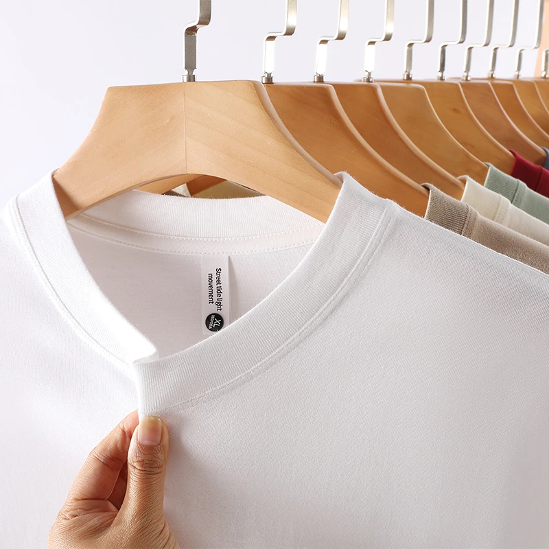 280克基础款三本针100%棉男士纯色百搭圆领长袖打底T恤10081