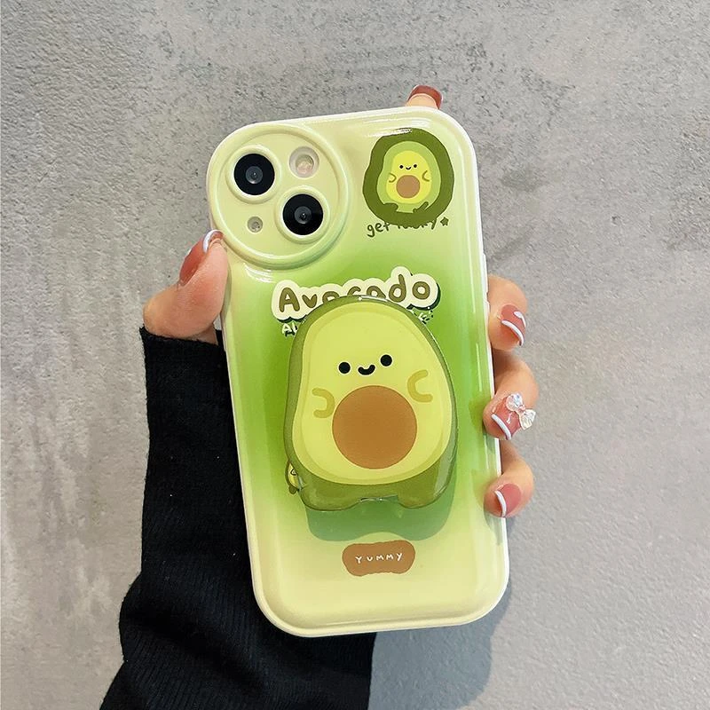 适用于苹果华为OPPO/VIVO小米牛油果支架气垫防摔全包手机壳卡通