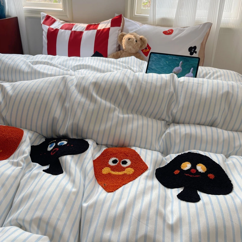 日系简约可爱床上用品四件套撞色ins少女心被套床单4宿舍三件套