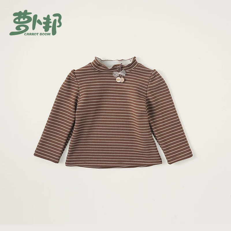 D1358女童秋冬季加绒打底衫2025新款儿童洋气条纹t恤长袖女宝上衣