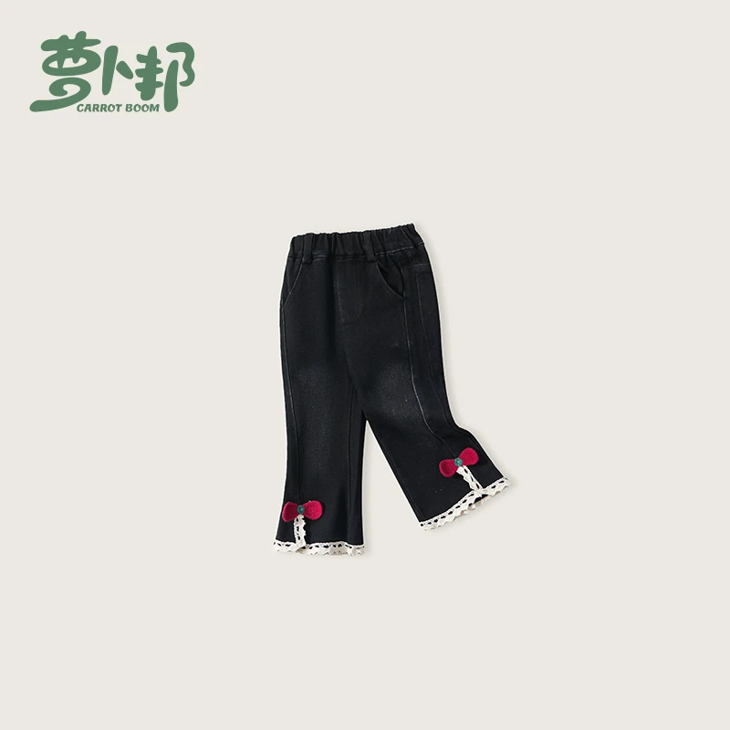 C6159女童微喇牛仔裤2025新款春秋宝宝花朵刺绣洋气休闲长裤韩版