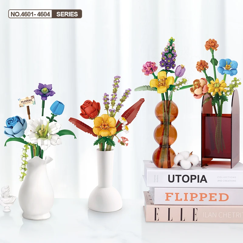 俐智loz积木花束永生花朵摆件拼装玫瑰花玩具情人节礼物送女友