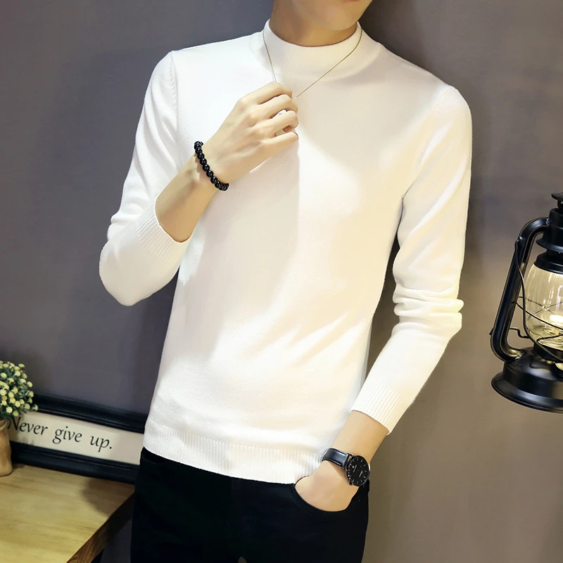 尚亿秋冬纯色打底长袖毛衣百搭打底衫圆领半高领简约大方男士毛衫