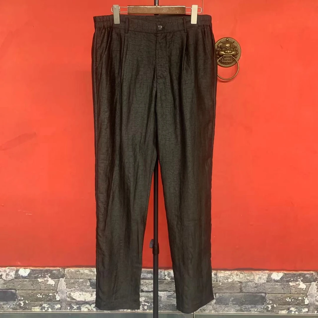 【大芦哥】桑蚕丝香云纱龟裂纹高端定制男装西裤休闲长裤