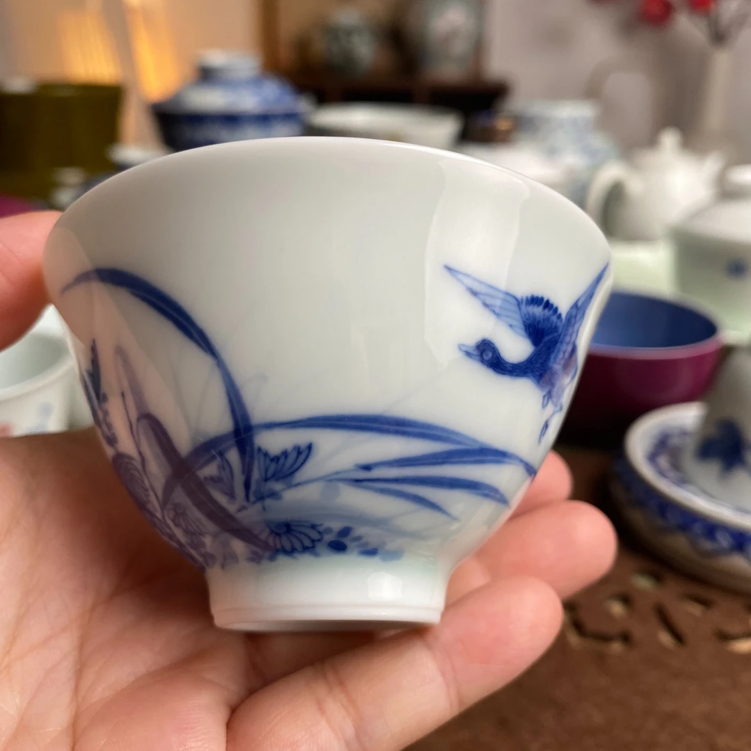 【捡漏】茶具家用简约复古景德镇清H烧制手绘山水杯手工茶杯主人杯
