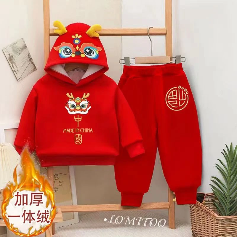 小黄鸭童装过年加绒两件套加厚秋冬虎年洋气拜年服大童爆款衣服