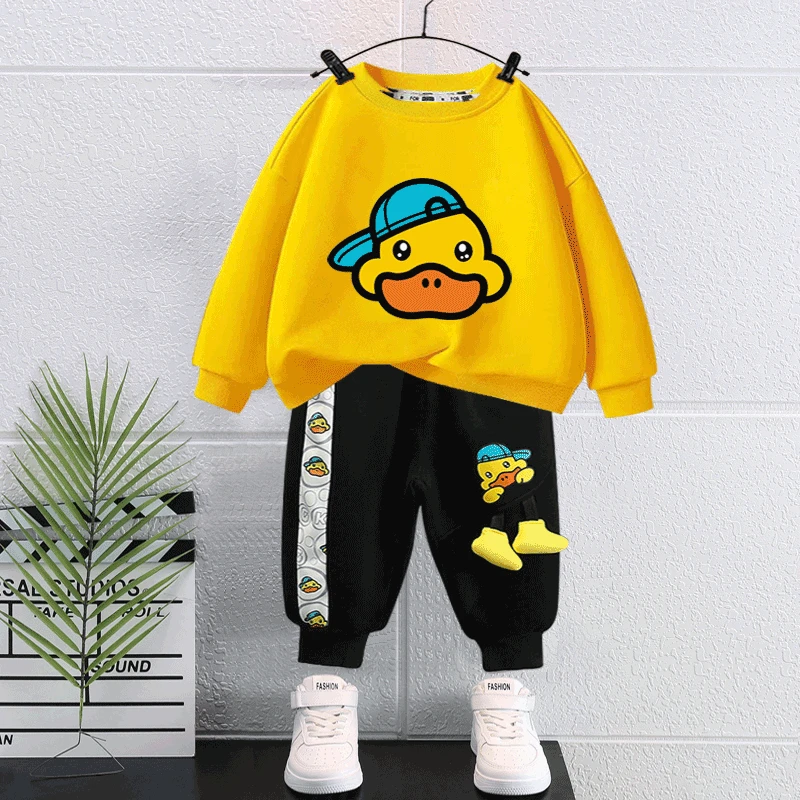 小黄鸭百搭小男童男宝宝幼儿园2025春秋新款卫衣长裤套装两件套