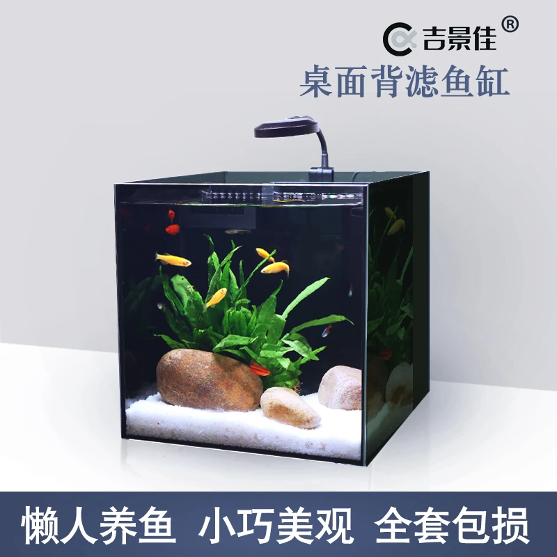 新奇宠物迷你小型桌面背滤缸金晶超白玻璃缸桌面水族箱生态鱼缸