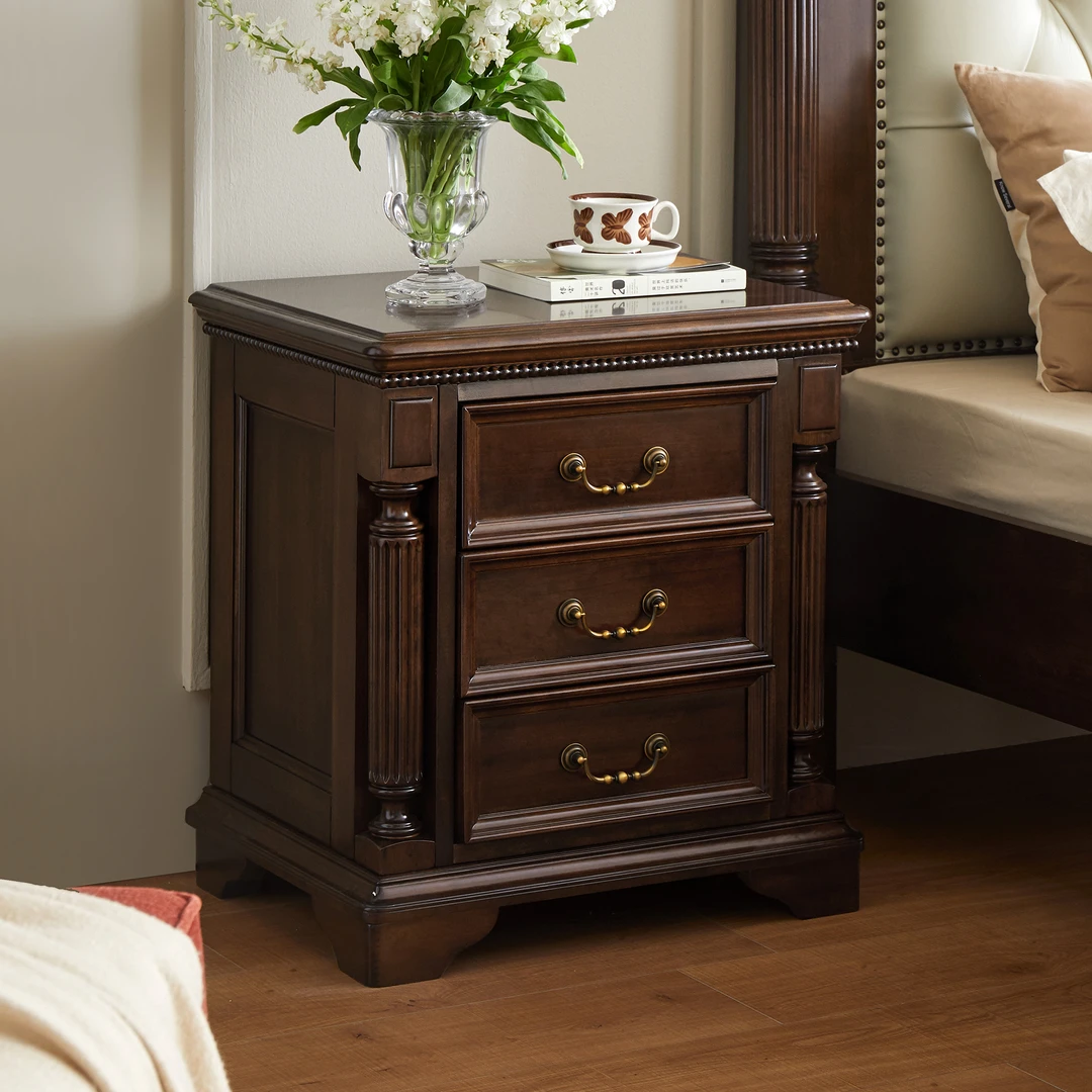 森美匠心美式复古实木床头柜卧室床边柜抽屉柜家用卧室收纳储物柜
