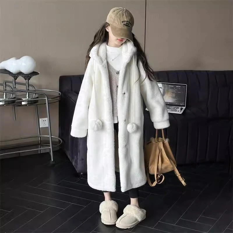 女童外套冬装2024新款大童女装秋冬加厚毛毛衣儿童冬季中长款大衣