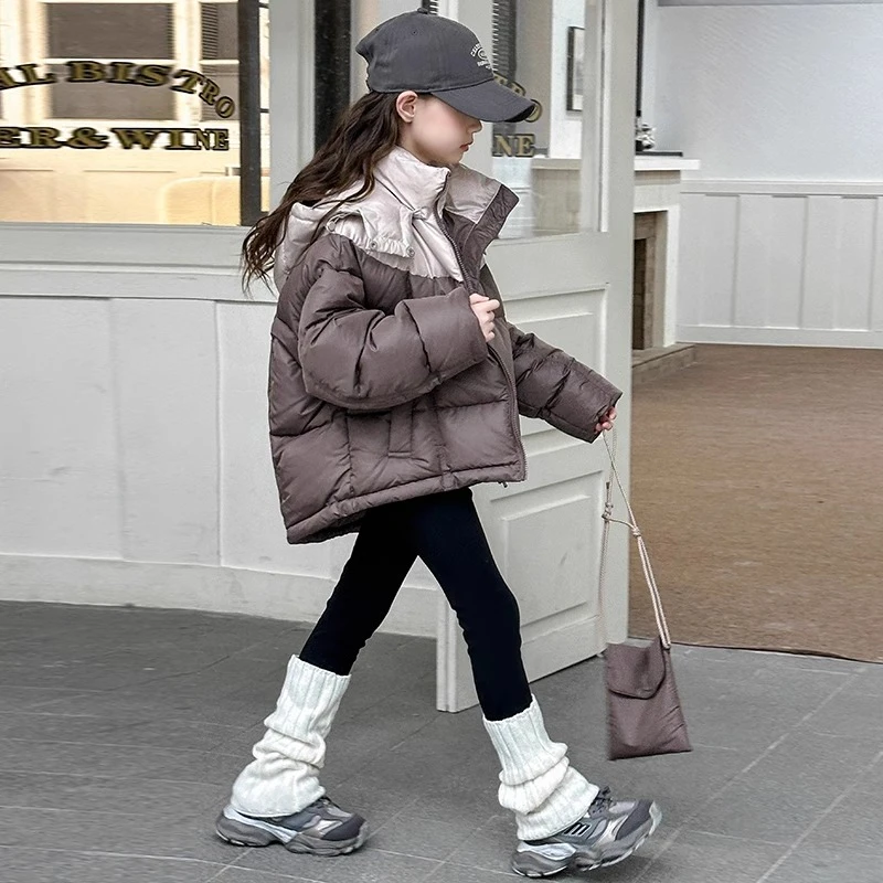 女童羽绒服冬装2024新款女大童加厚白鸭绒外套儿童冬季短款面包服