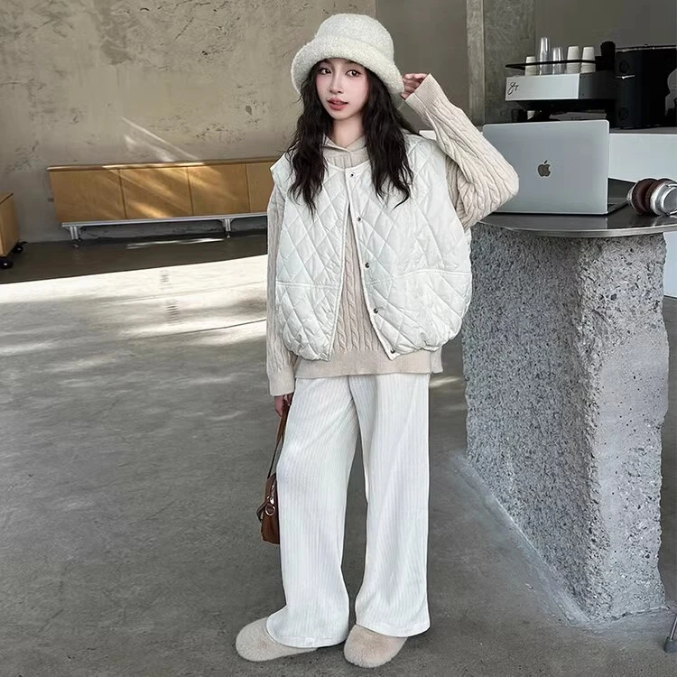 女童马甲套装秋冬装2024新款外穿大童韩系穿搭儿童夹棉马夹三件套