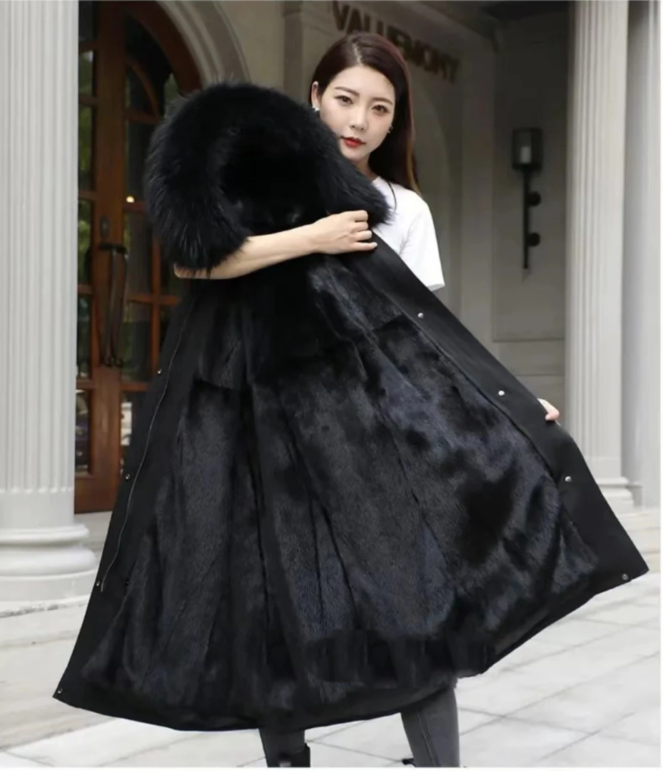 新款（小扣款）女士时尚气质修身显瘦（黑色貂）内胆   大毛领派克服