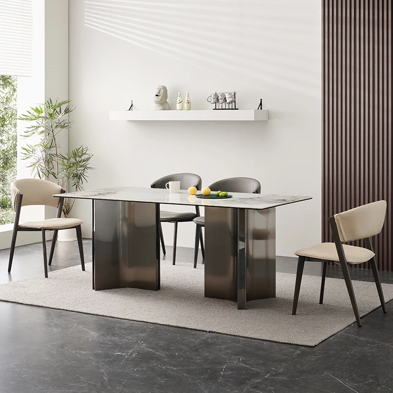 意式轻奢岩板餐桌极简高级餐台家用小户型饭桌椅组合奔驰儿童长桌