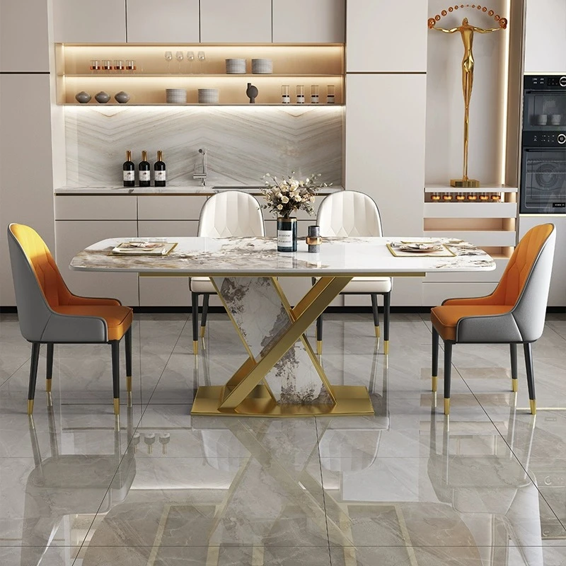 意式轻奢岩板餐桌椅组合家用小户型简约餐桌长方形吃饭桌儿童可用