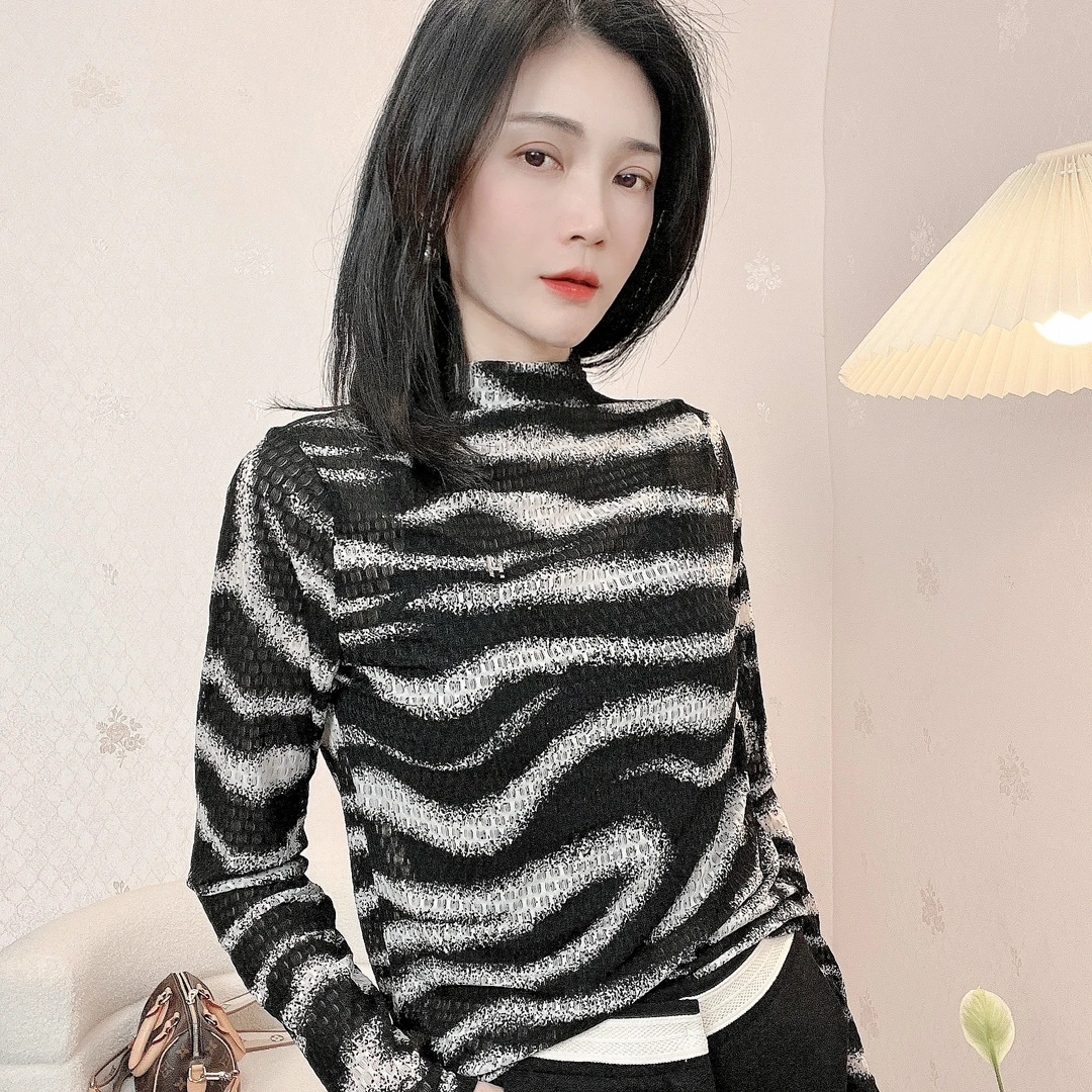 条纹打底针织衫女JYB2023秋款修身显瘦气质百搭