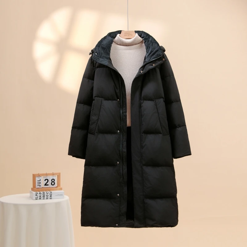 中戏同款羽绒服男女长款过膝2024年新款韩版宽松连帽加厚艺考情侣
