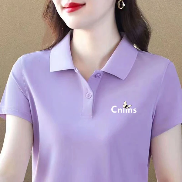 女士POLO衫纽扣式夏季百搭休闲运动居家减龄遮肚薄款翻领短袖T恤