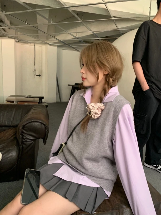 【清清no退换】宅宅athome//实穿主义！灰色V领针织马甲无袖毛衣背心